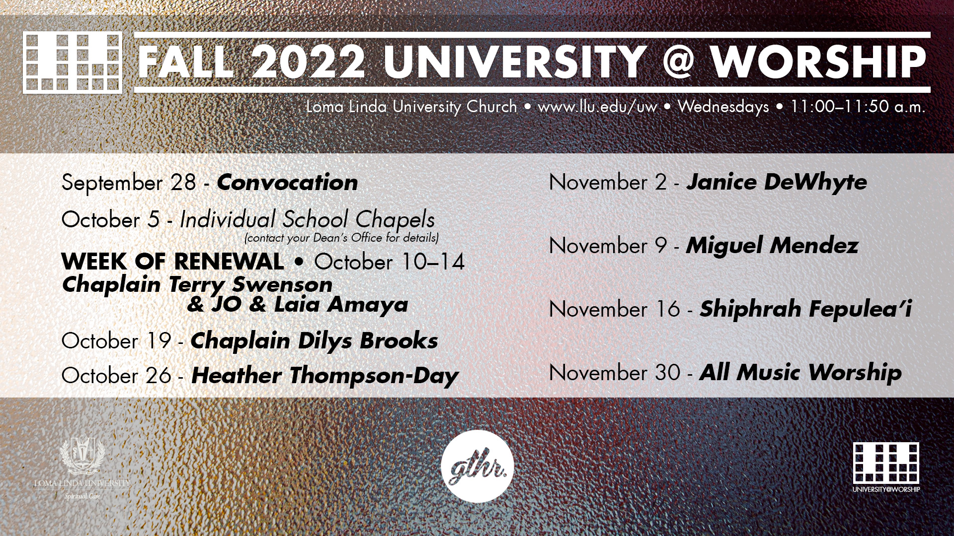 Fall University@Worship Dates