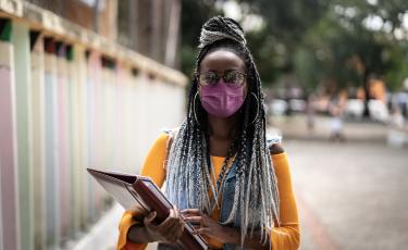 female student mask outside